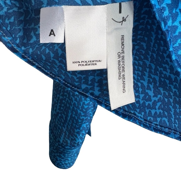 ANN TAYLOR Blue Patterned Long Sleeve Blouse in Royal/Teal Size 4 -- SO PRETTY! - Picture 5 of 6